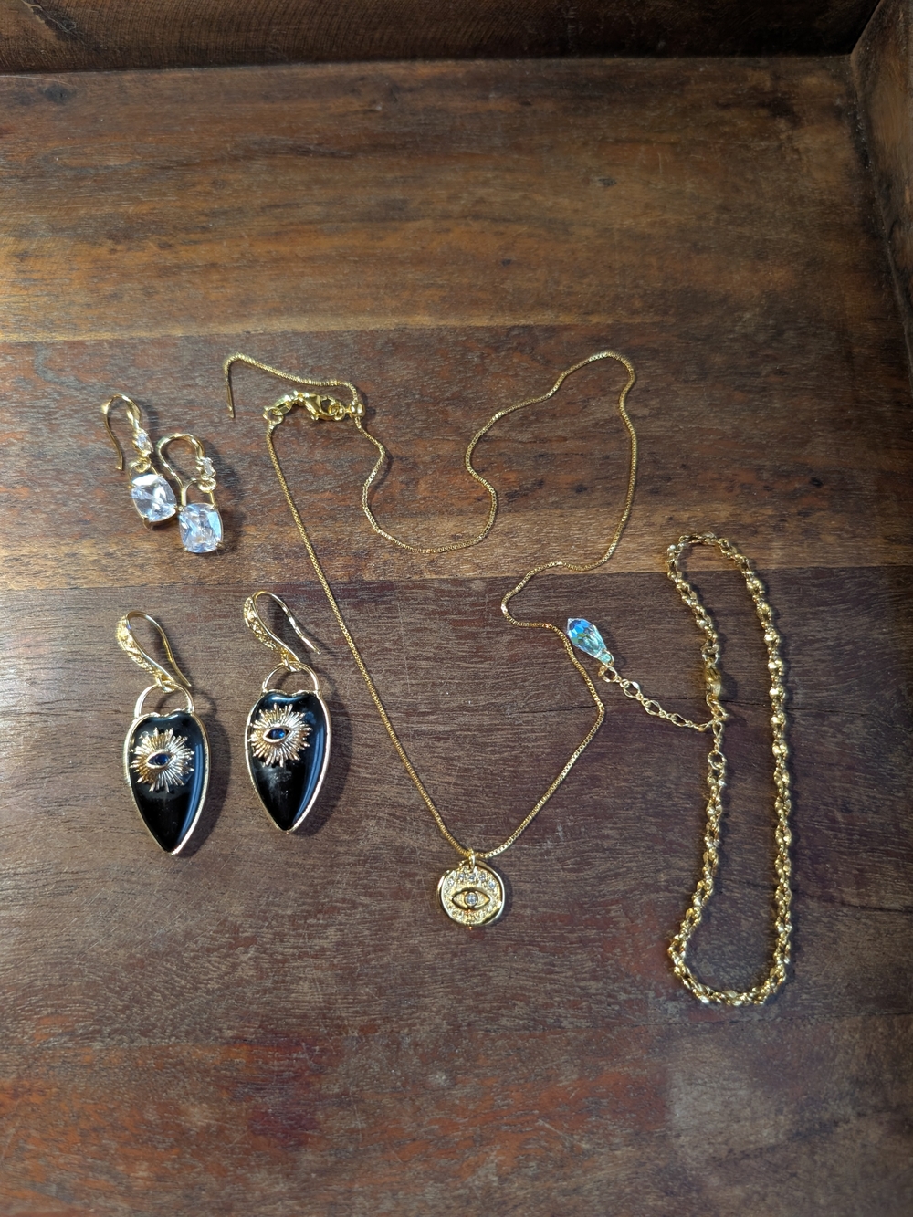 Gold Evil Eye Necklace, Earrings & Bracelet Jewelry Bundle